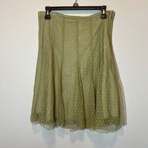Necessary Objects Swiss Dot Mesh Midi Skirt Olive Green Vintage Style Medium